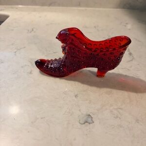 Fenton Art Glass Ruby Red Hobnail Cat Slipper - Excellent Condition